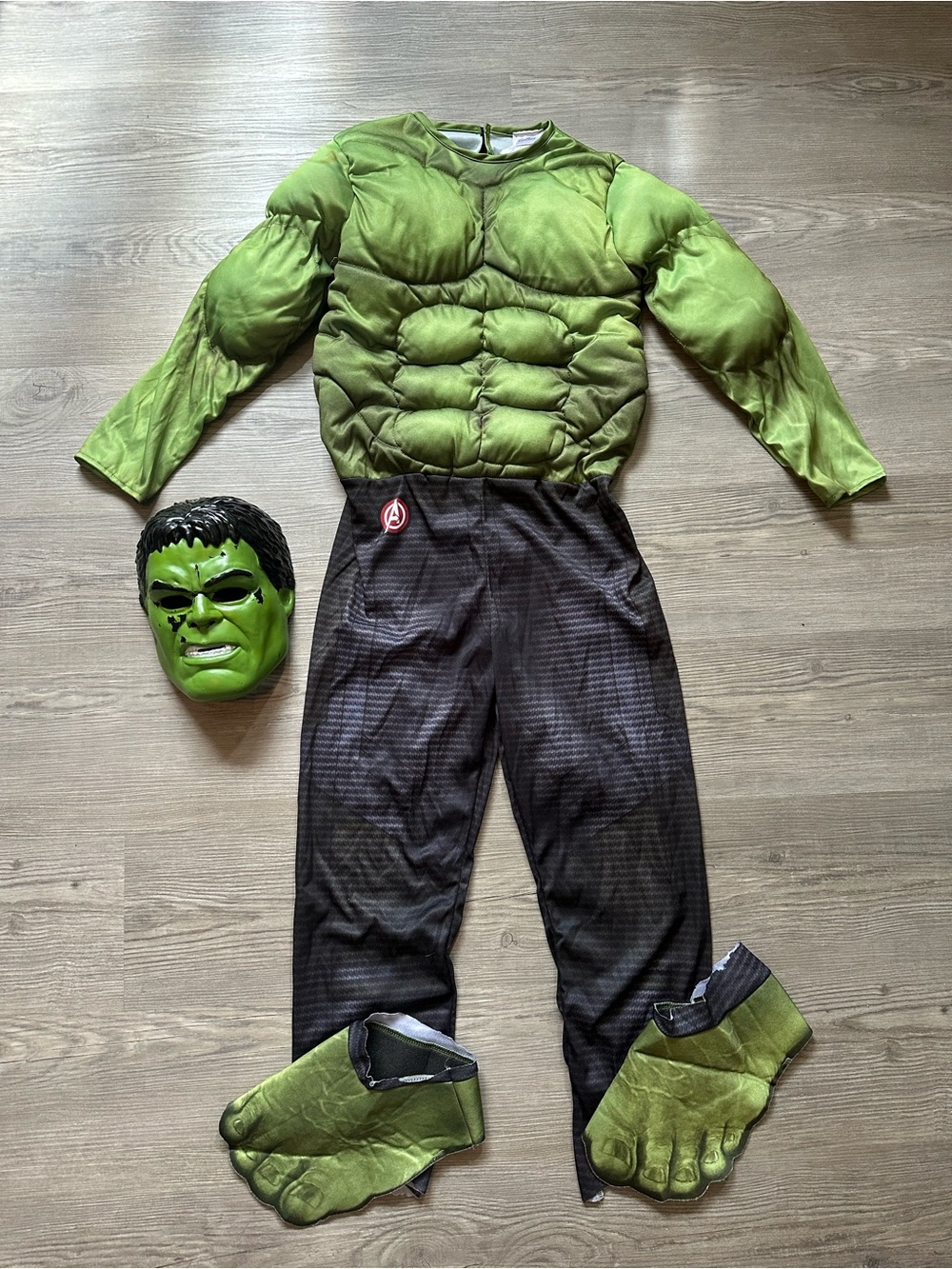 Green Hulk Muscle Chest Kids Costume with Mask and Feet
